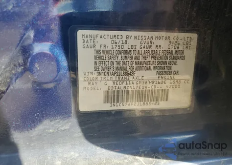 2018 Nissan Versa S from USA, damaged, VIN 3N1CN7AP2JL885425